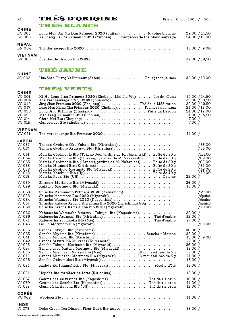 Catalogue des thés neo.T. page 2