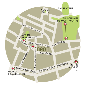 Plan d'accès à neo.T., quartier des Abbesses